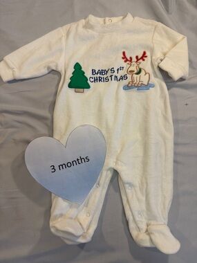 Sears - NWT - Vintage - Baby's 1st Christmas White One Piece Sleeper/Romper